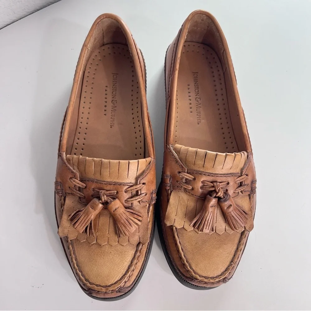 Johnston & Murphy Brown Tan Leather Loafers Slip On Size 8
